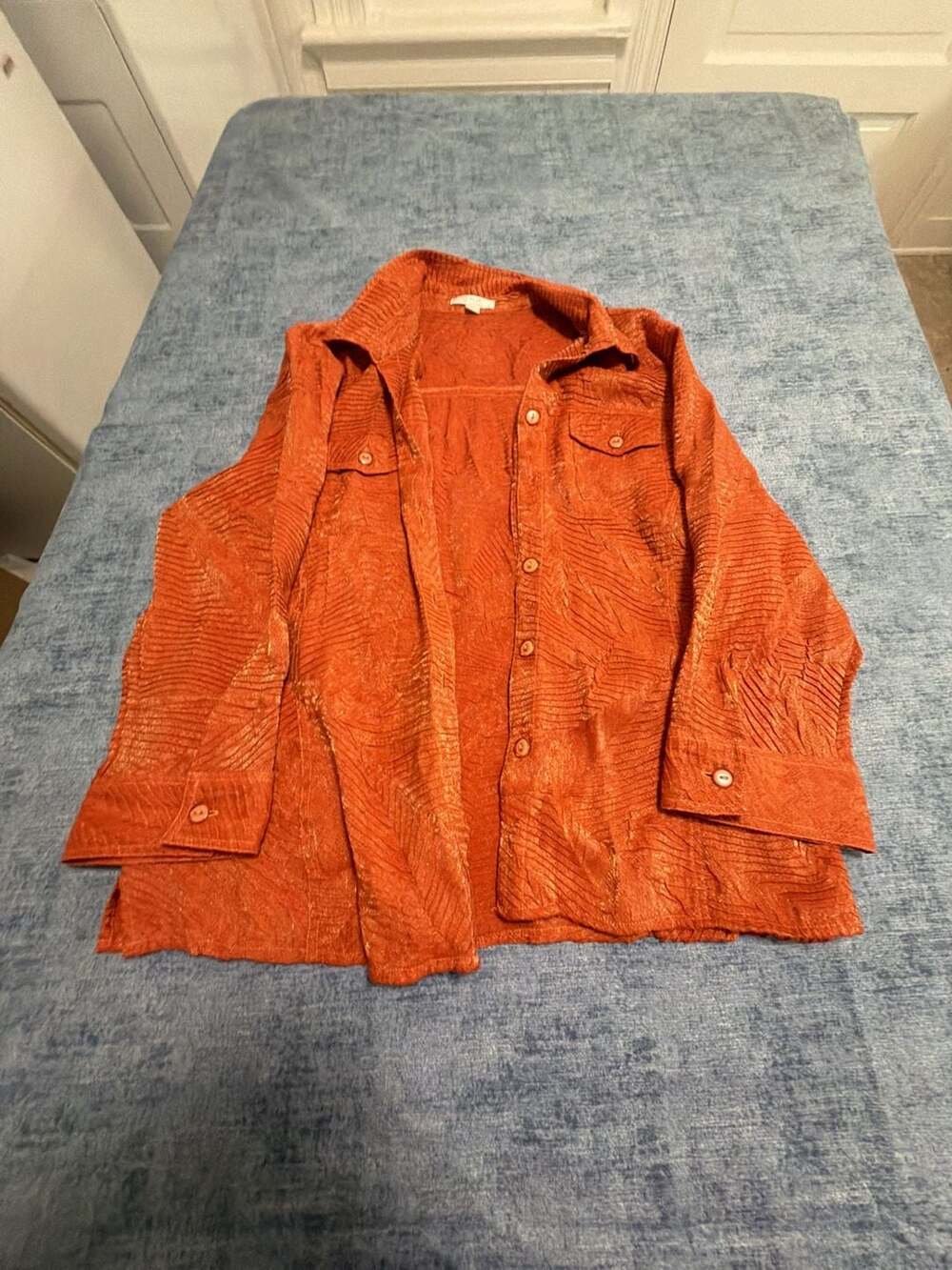 Erin by Erin London Orange Shimmer Textured Button Up Blouse Size XL